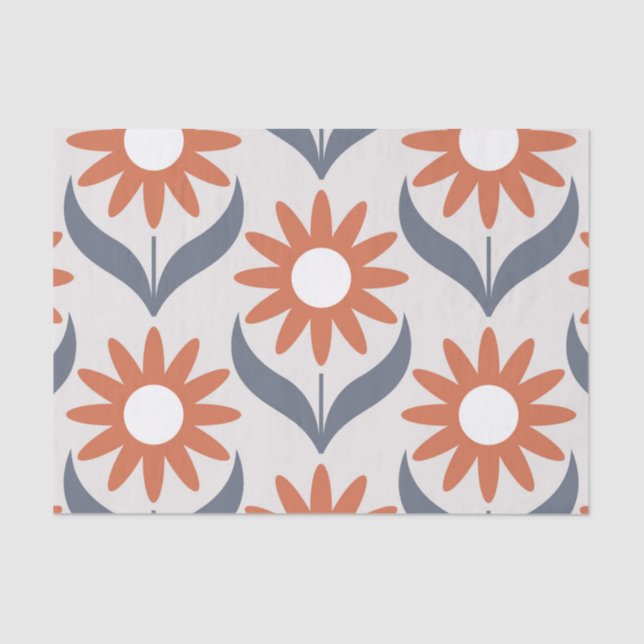 Papier Mousseline Scandinave rétro motif floral, fleur rétro, vin (Recto)