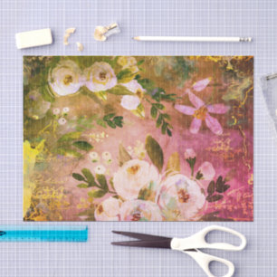 Papier Mousseline Scénario floral Vintage d'aquarelle, or rose