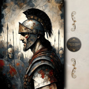 Papier Mousseline Scène de bataille avec casque de guerrier spartiat