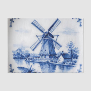 Papier Mousseline Scène de canal classique avec moulin à vent bleu d