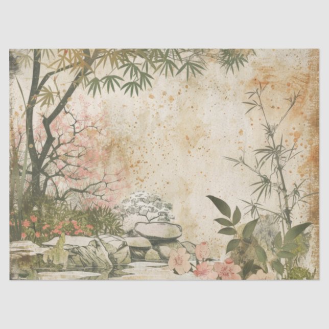 Papier Mousseline Scène de jardin de fleurs de cerisier (8) (Recto)