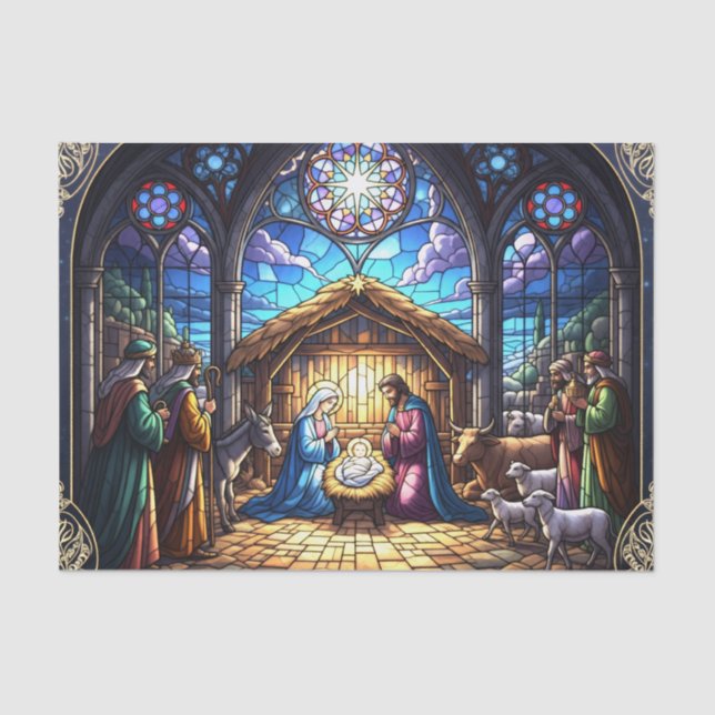 Papier Mousseline Scène de la crèche en verre verni 2 (Recto)