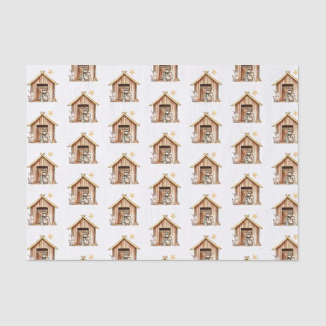 Papier Mousseline Scène de la Nativité Marie Joseph Baby Jésus Noël (Recto)