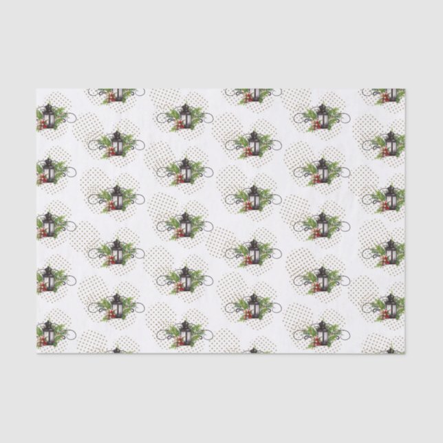 Papier Mousseline Scène de Noël rustique Lanterne Tissu Papier (Recto)