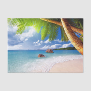 Papier Mousseline Scène de plage tropicale avec des palmiers Tissu P