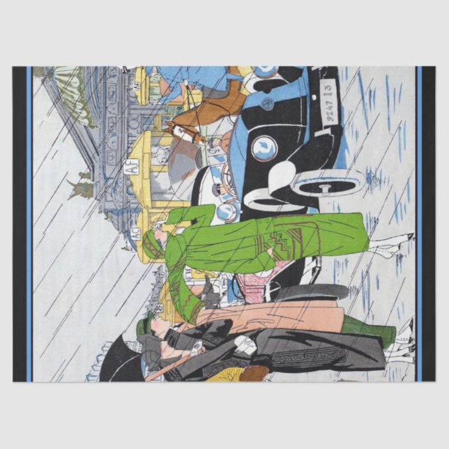 Papier Mousseline Scène de rue Art Déco (Recto)