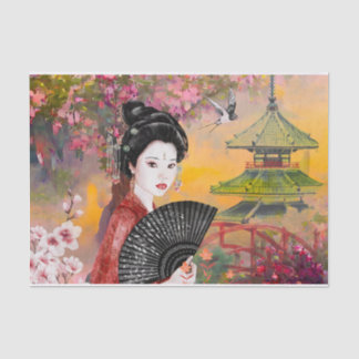 Papier Mousseline Scène Japonaise Avec Une Femme