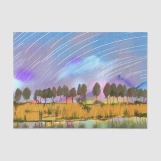 Papier Mousseline Scène rurale avec des sentiers étoilés paysage aqu