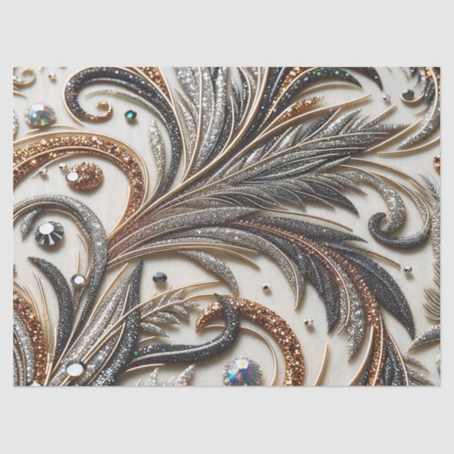 Papier Mousseline Schéma floral brillant avec pierre de gemme (Recto)