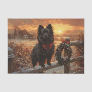 Papier Mousseline Schipperke Chien rustique Découpage hiver