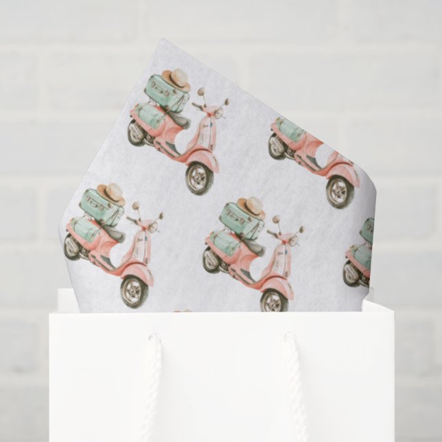 Papier Mousseline Scooter côtier rose et aqua mignon (Sac cadeau)