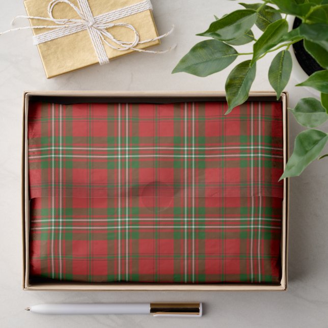 Papier Mousseline Scott tartan rouge vert plaid (Cadeau)
