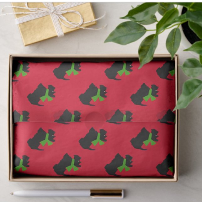 Papier Mousseline Scottish Terrier Joyeux Noël Plaid (Tissue paper for gifting or crafting)