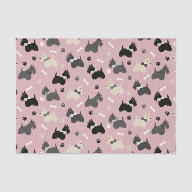 Papier Mousseline Scottish Terrier Paws and Bones Pink (Recto)