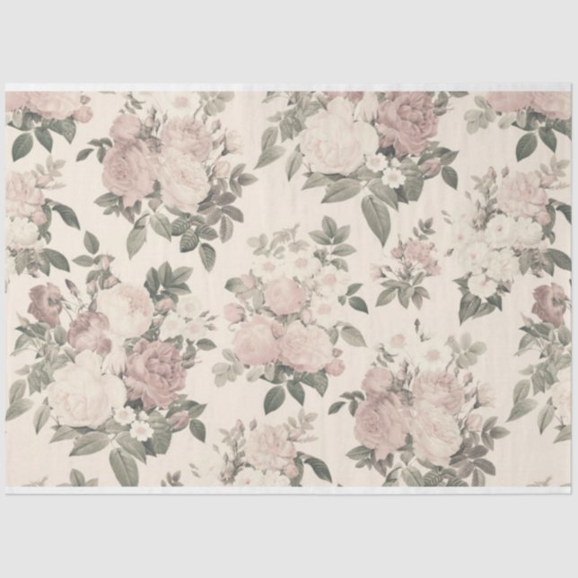 Papier Mousseline Scrappante rose Floral Series Design 2 (Recto)