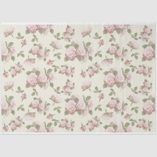 Papier Mousseline Scrappante rose Floral Series Design 6 (Recto)