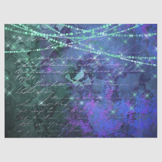 Papier Mousseline Script et lumières sur le découpage vert et violet (Recto)