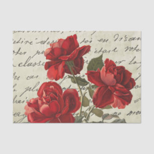 Papier Mousseline Script français Rose rouge Floral Vintage