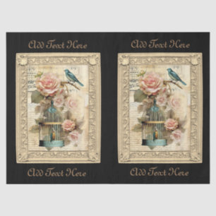 Papier Mousseline Script vintage d'inspiration encadré d'oiseaux et 