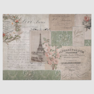 Papier Mousseline Script Vintage français Ephemera Tour Eiffel Flora