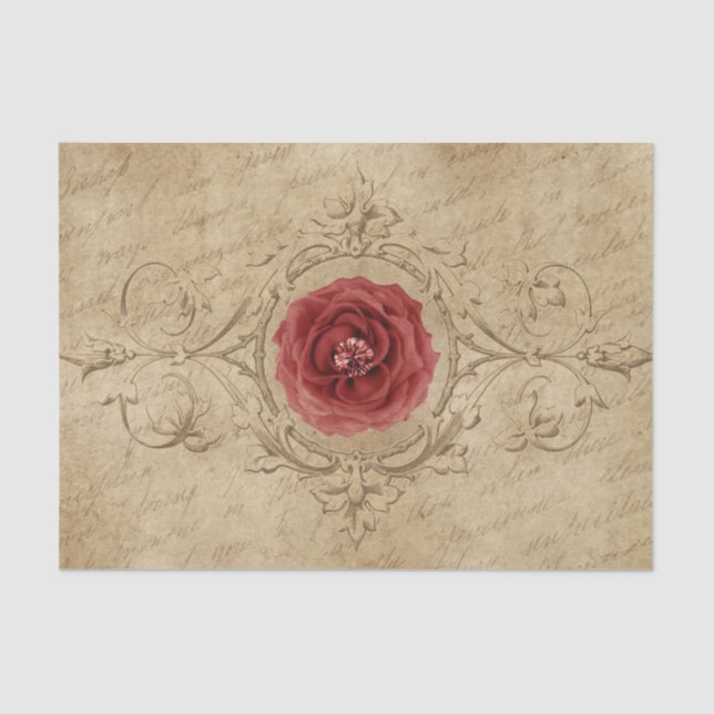 Papier Mousseline Scrolls victoriens et papier de tissus de rose rou (Recto)