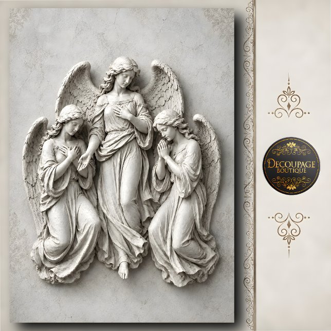 Papier Mousseline Sculpture murale d'ange priant en pierre 3D (3D Stone Praying Angel Wall Sculpture Tissue Paper)