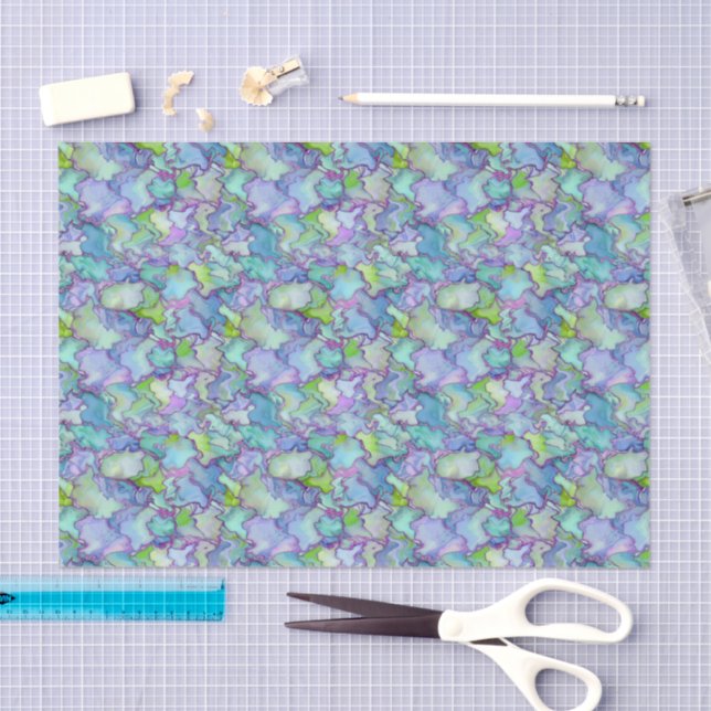 Papier Mousseline Sea Blue & Mint Green Watercolor Decoupage  (Artisanat)