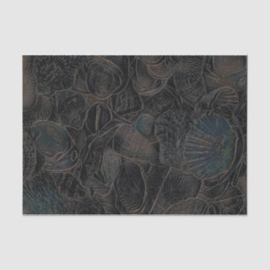 Papier Mousseline Sea Shells Dark Turquoise Black Ocean Beach Art