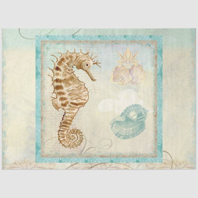 Papier Mousseline Seahorse Beach Aquarelle Ephemera Découpage Art (Recto)
