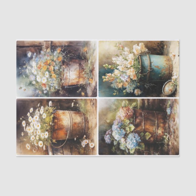 Papier Mousseline Seau de fleurs (Recto)