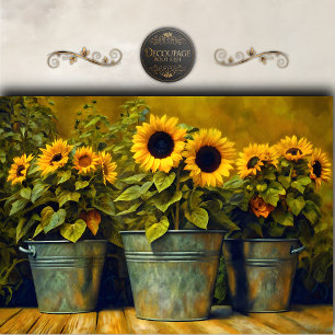 Papier Mousseline Seau de tournesols rustique découpage