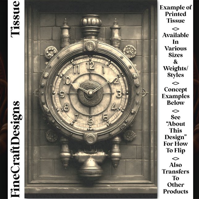 Papier Mousseline Sepia Victorian Steampunk Horloge CZ2S Découpage (Créateur téléchargé)