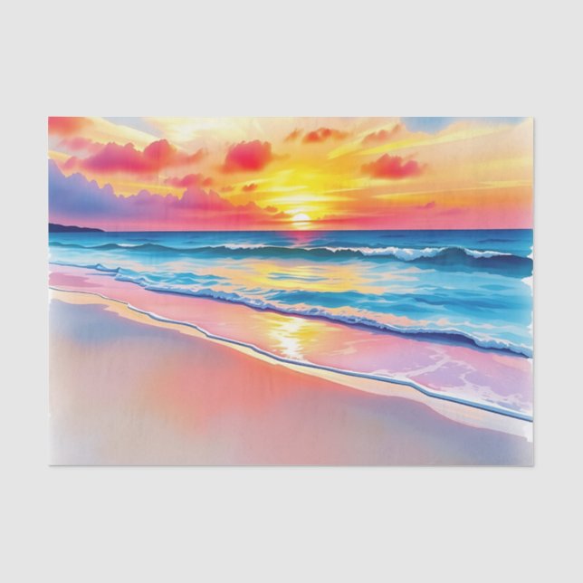 Papier Mousseline Serene Beach Sunset avec de vives réflexions (Recto)