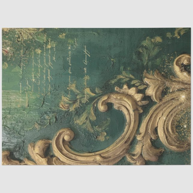 Papier Mousseline Série 5 de design romantique antique émeraude et o (Recto)