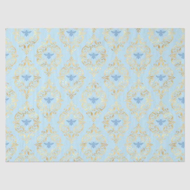 Papier Mousseline Série abeilles bleu et or Design #5 (Recto)