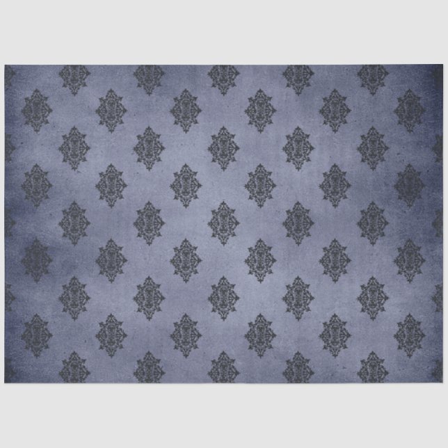 Papier Mousseline Série Damassé Gothique Bleu Design 12 (Recto)