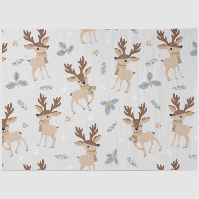 Papier Mousseline Série de cerfs mignons de Noël Design 1 (Recto)