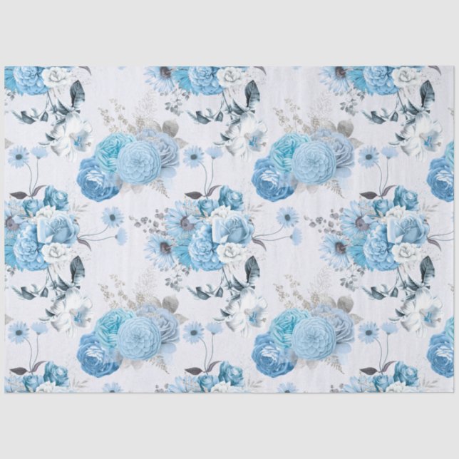 Papier Mousseline Série de conception florale bleue 2 (Recto)