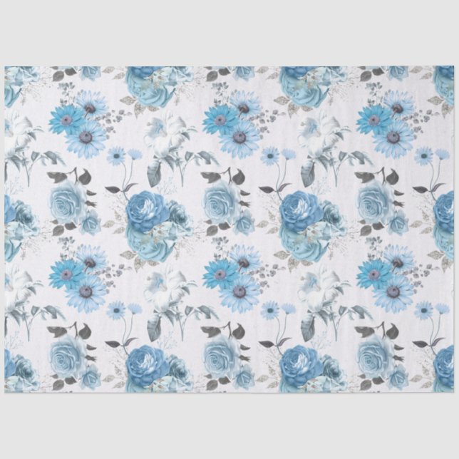 Papier Mousseline Série de conception florale bleue 5 (Recto)