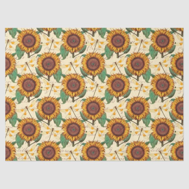 Papier Mousseline Série de tournesols et libellules Design 5 (Recto)