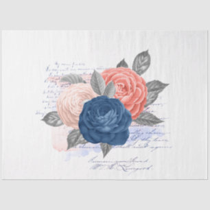 Papier Mousseline Série d'éphémères floraux rose et marine Design 13