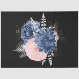 Papier Mousseline Série d'éphémères floraux rose et marine Design 19