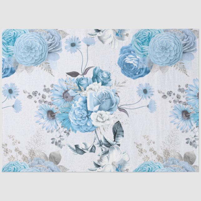 Papier Mousseline Série Florale Bleue Dessin 1 (Recto)