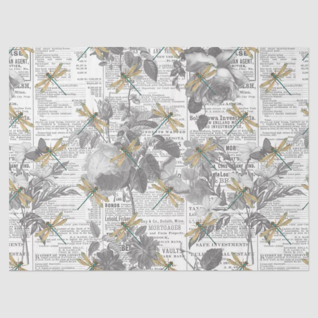 Papier Mousseline Série Libellules Vintage Design 16 (Recto)