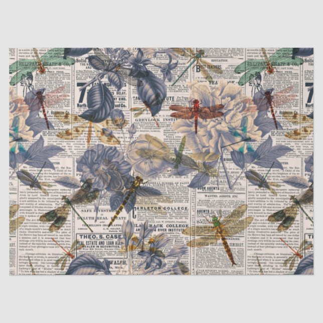 Papier Mousseline Série Libellules Vintage Design 5 (Recto)