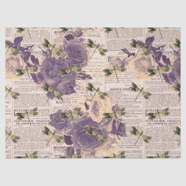 Papier Mousseline Série Libellules Vintage Design 6 (Recto)