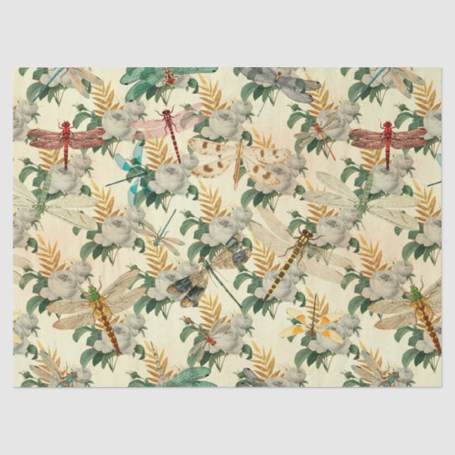 Papier Mousseline Série Libellules Vintage Modèle 7 (Recto)