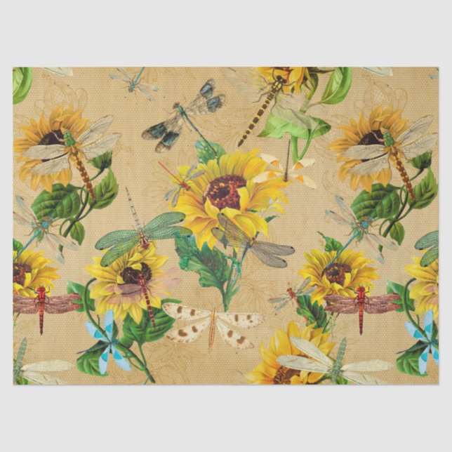 Papier Mousseline Série Tournesols et Libellules Design 2 (Recto)