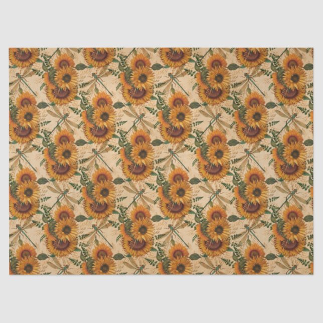Papier Mousseline Série Tournesols et libellules Design 3 (Recto)