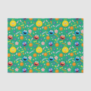 Papier Mousseline Sesame Street Green Floral Motif